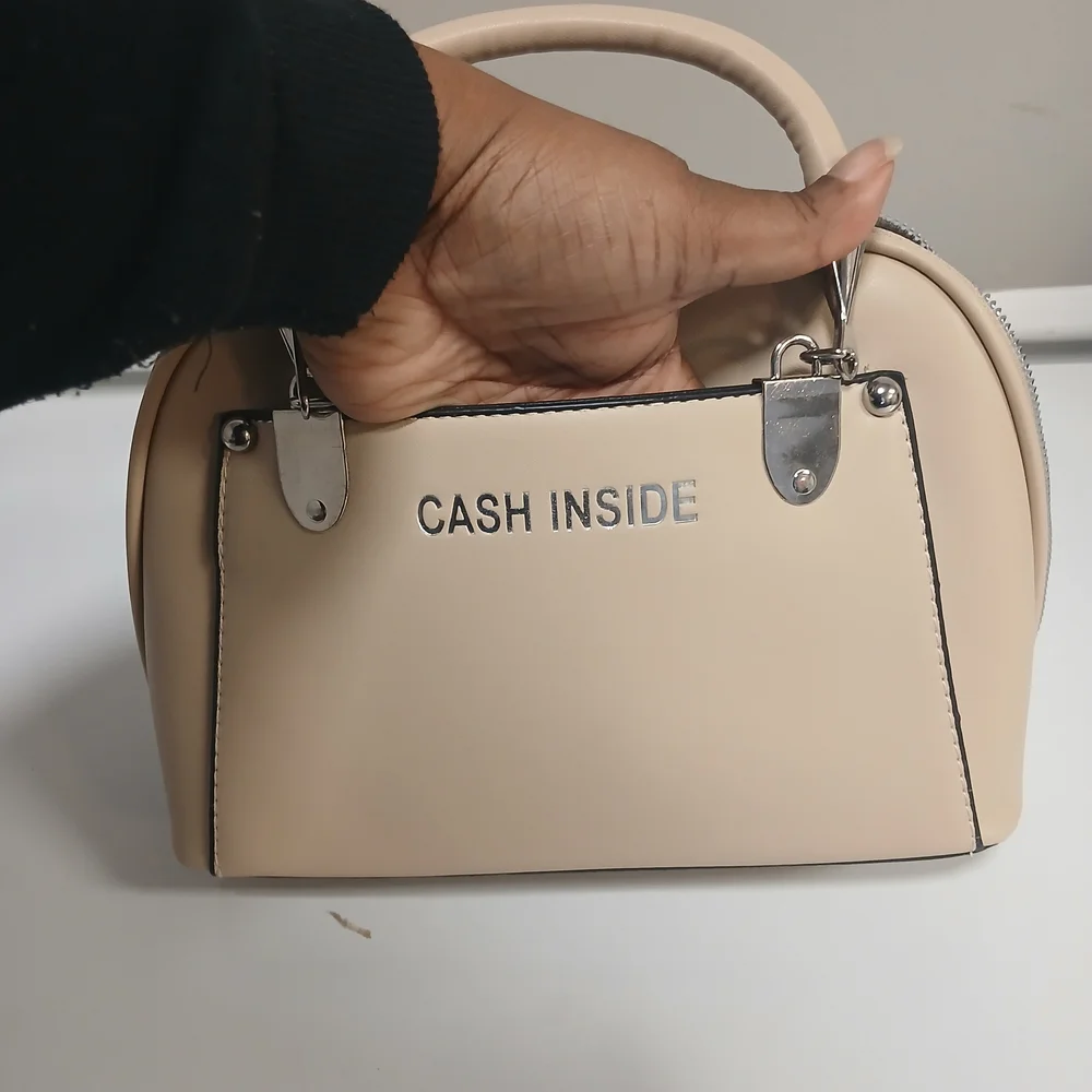 AKIRA Tan Cash Inside Top Handle Full Zip Satchel Crossbody Purse Mini Bag New!